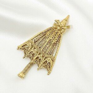 Vintage Large Parasol Brooch/Pin by 1928 Brand Antique Gold Finish